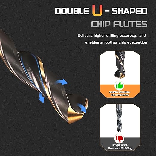 Drill Bit, 5mm Cutting Diameter, 4341 HSS Gold and Black 118° Cutting Angle Number Jobber Bits - (Applications: for Drilling Soft Metal Plastic Wood), 5-Pieces