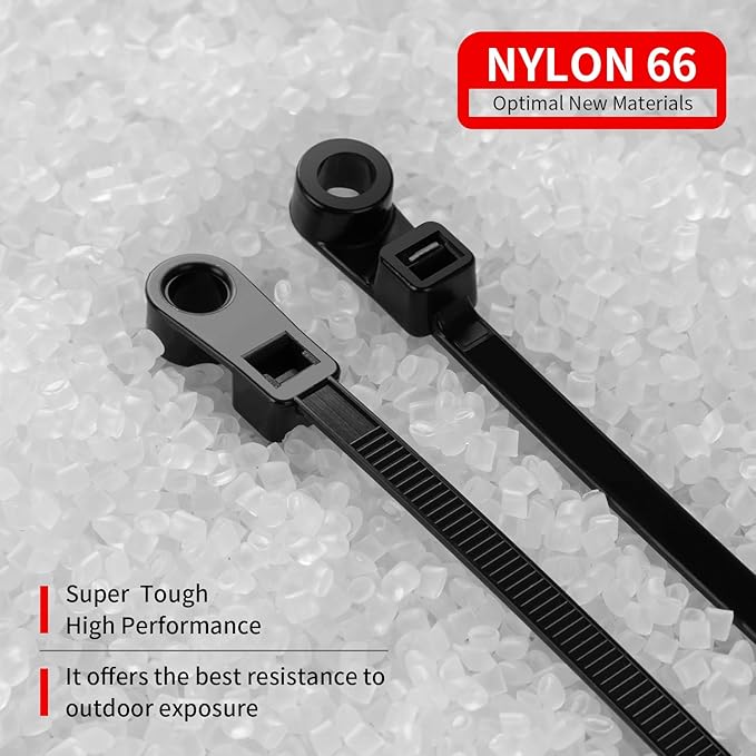 1000 PCS 10 inch Black Zip Ties with Screw Hole 70lbs Mountable head Cable Ties Straps Multipurpose Heavy Duty Nylon Cable Zip Ties with Screw Mounting Hole