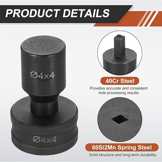 HARFINGTON Hydraulic Hole Punch Die 4x4mm Square Hole 40Cr Steel Electric Punching Kit for CH70 Electric Punching Machine, Black