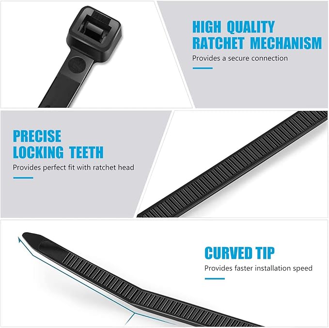Zip Ties 14 inch (1000 Pack), Black, 50lb Tensile Strength, UV Resistant Cable Ties for indoor and outdoor by SKALON