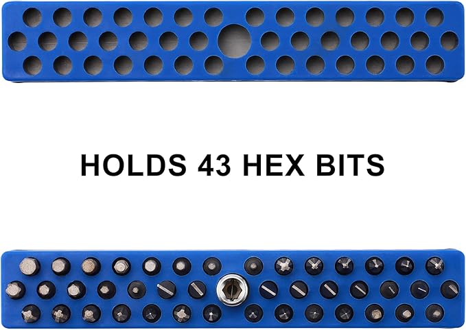 Mayouko 1/4" Magnetic Hex Bit Holder Rack Organizer, 43 Holes, 1/4-Inch Drill Bit Holder, Green&Blue, 2 Racks, Magnetic Bit Holder with Magnet Base for Screwdriver Bits