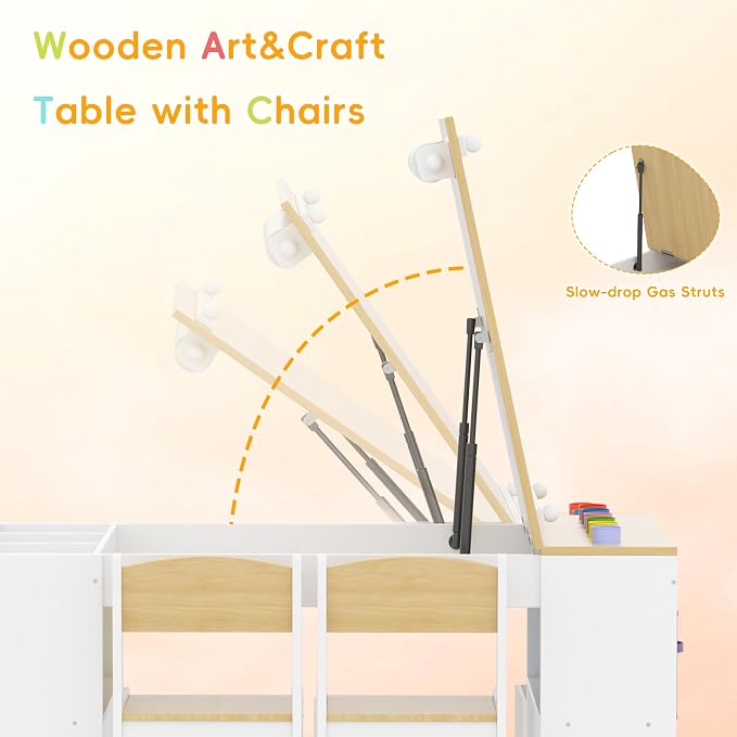 Kids Art Table and 2 Chairs Set, Wooden Craft Desk - Image 2