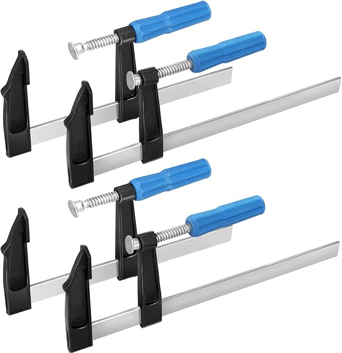 HOZEON 4 Pack Steel Bar Clamps Set, 12 & 8 Inch Medium Duty F Clamps Set with Ergonomic Grip and Pad Protector for DIY Carpentry Woodworking