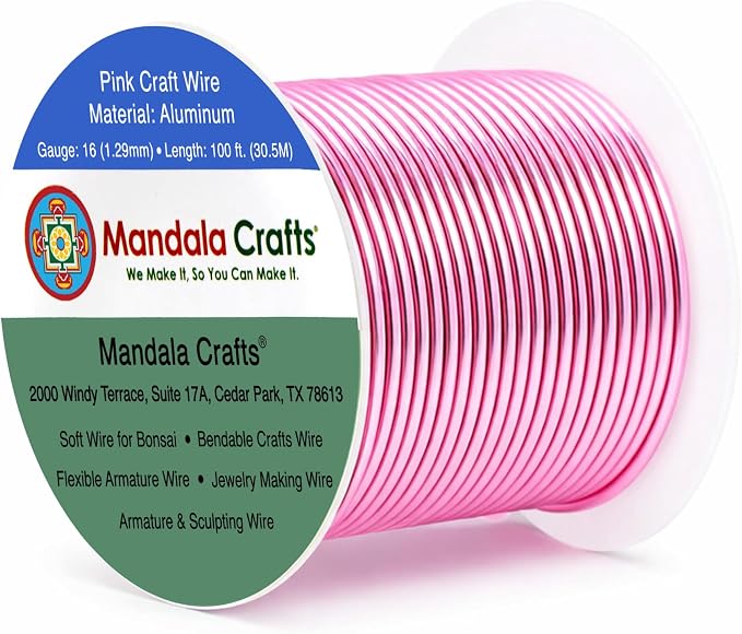 Mandala Crafts 16 Gauge Pink Anodized Aluminum Craft Wire, 100 FT | Colored by MandalaCrafts