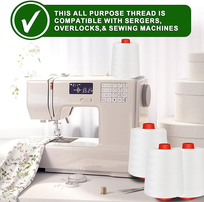 13000 Yards Each White Sewing Thread, Serger Thread Cones 4 Pack, 40S/2-52000 - Image 4