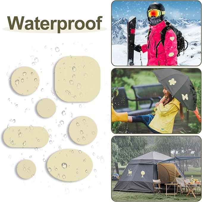 45PCS Nylon Repair Patch Self-Adhesive Pre-Cut Fabric Patch Down Jacket Repair Patches for Puffer Jackets Tenacious Tape Polyester Waterproof Lightweight Tent Repair Patch for Clothes Bag(Beige)