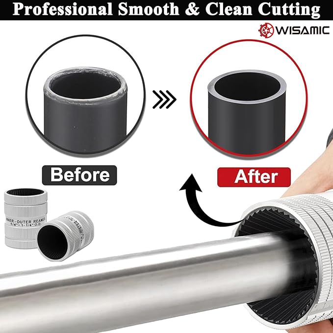 Wisamic Pipe Reamer Tool, 1/4" to 1-1/4" Inner/Outer Deburring Tool for Copper, Stainless Steel, PVC, Aluminum – Plumbing Chamfering Tool for Tubing Prep