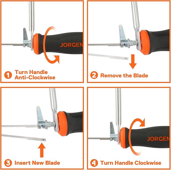 JORGENSEN Pro Coping Saw, Coping Frame and Extra 2pcs 6-1/2 Inch Replacement Blades Set for Woodworking, Plastic, Rubber, and Soft Metal Cutting