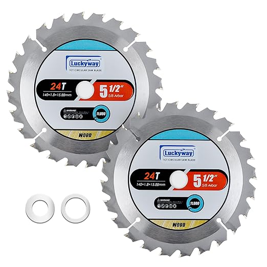 Luckyway 2-Pack 5-1/2 Inch 24T with 5/8 Inch Arbor TCT Circular Saw Blade General Purpose and Trimming Saw Blade, Cordless Trim Saw Blade for Cutting Wood(1/2-Inch and 10-mm Reducer Bushings Include)