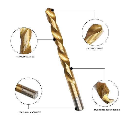 99 Pcs Drill Bit Set(1/16“-3/8”), 135° Tip Titanium Coated High Speed Steel, Twist Drill Bit Kit for Iron, Aluminum Alloy, Copper, Wood, Plastic, with Hard Storage