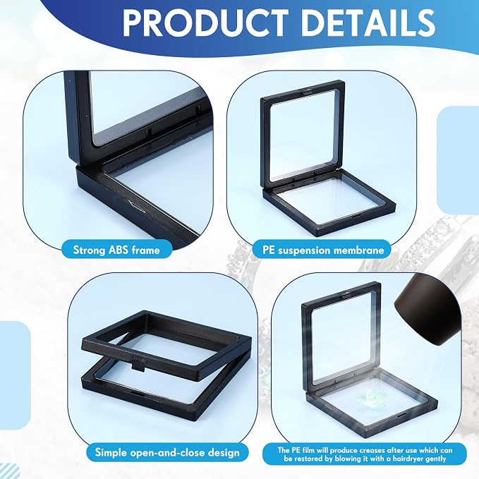 60 Pcs 3D Floating Display Case PE Film Jewelry Storage Box Coins Display Frame - Image 4