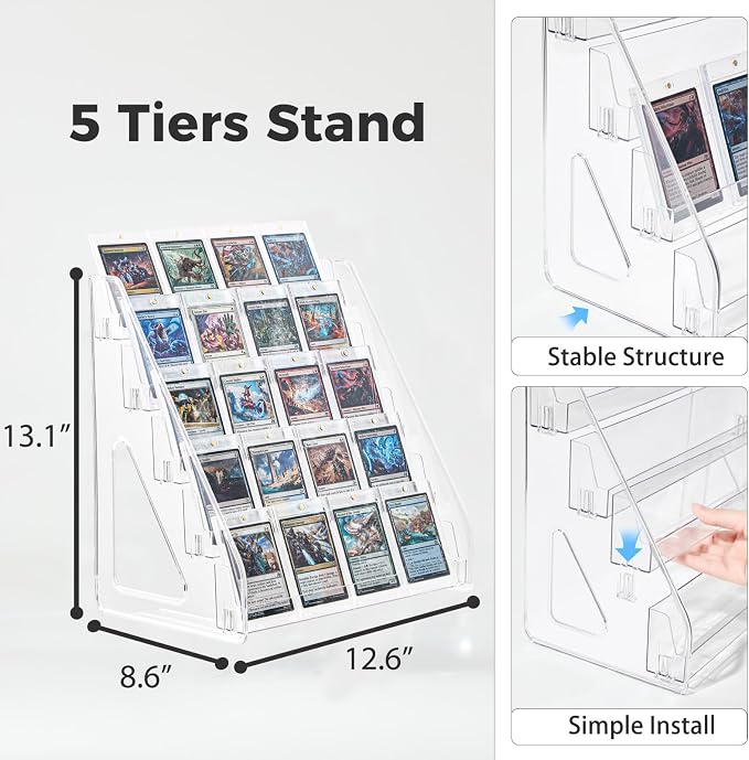 DEEIF 5 Tier Acrylic Trading Card Display Stand, Toploaders, PSA Graded Cards - Image 2