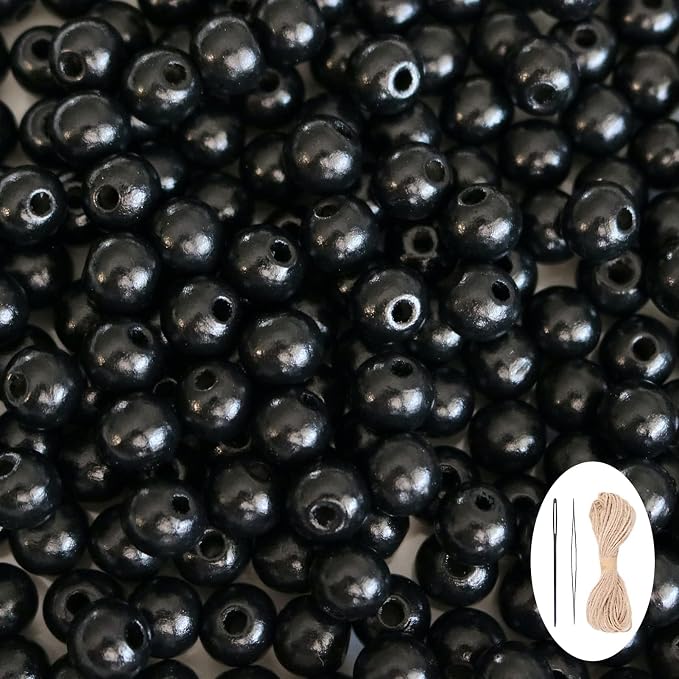 300Pcs Black Wooden Beads for Garlands, Round Wood Loose Beads - 14mm by SMANTA