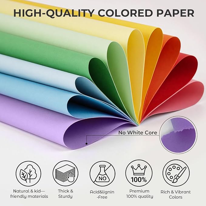 3 otters 200Sheets Construction Paper, Cardstock 8.27" x 11.7", 10 Assorted - Image 2