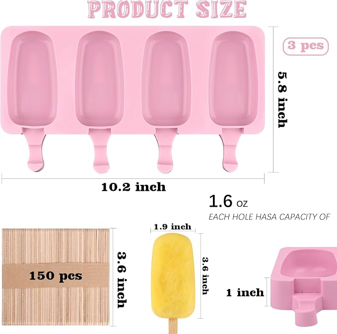 Sakolla Large Silicone Popsicle Molds Set of 3, Oval 4 Cavities Homemade Ice - Image 2
