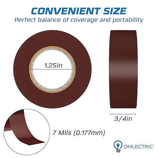 OHLECTRIC Professional Grade Vinyl Electrical Tape (1 Pack) Brown - 7 Mil Thick Flame-Retardant, Heat & Weather Resistant 3/4 Inch x 60 Feet | Ideal for Contractors & Electricians