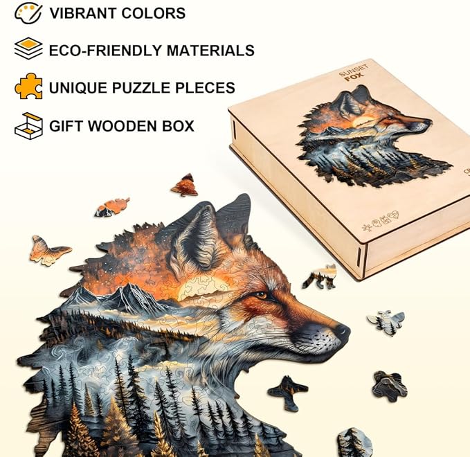 Sunset Fox Puzzles Adults Gifts Wooden 200 Pieces 13.4 * 13.4in - Image 3