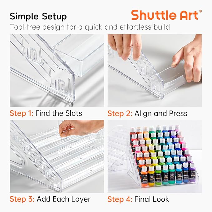 Shuttle Art Acrylic Paint Organizer, 7 Layers Clear Storage Rack, Snap On - Image 5