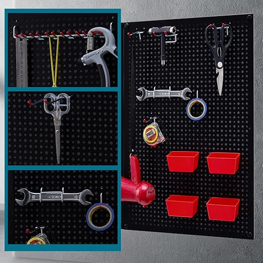 Pegboard kit with Accessories,Includes 2 Pack 16" X 24" Steel Pegboard and 120 PCS Varied Pegboard Accessories,can be Used for Tool Storage and Garage Organization. (Red Box)