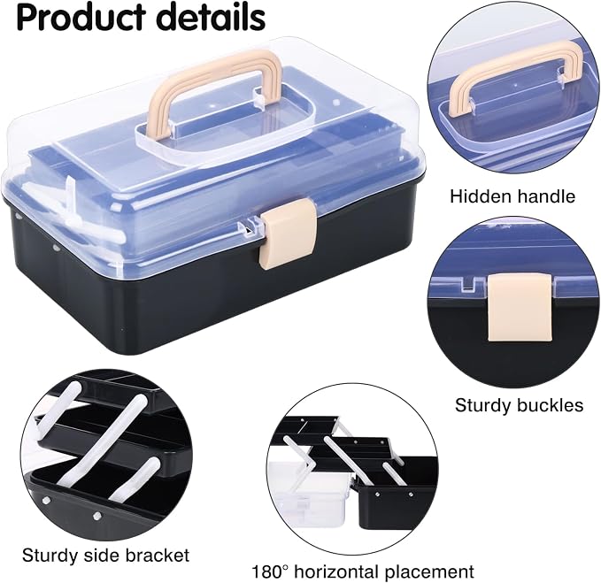 Craft Organizers, Tackle Box 3-Layer Portable Folding Toolbox, Plastic Tool Box - Image 3