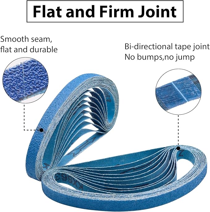 30 Pcs 1/2" x 18" Zirconia Sanding Belts, 80 Grit 1/2x18 Inch Sanding Belts for Air File Belt Sander, Zirconia Belt Sander Belts for Metal Polishing (1/2x18in, 80 Grit)