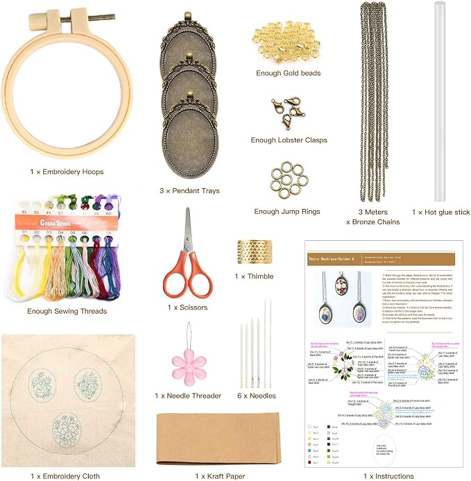 ZOCONE 3 Packs Embroidery Necklace Kit, Embroidery Pendant Kits Mini Cross - Image 2