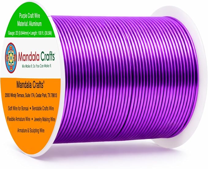 Mandala Crafts 22 Gauge Purple Anodized Aluminum Craft Wire, 100 FT | Colored by MandalaCrafts