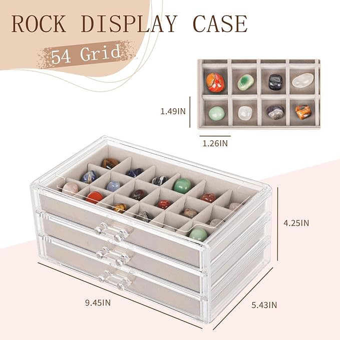 Bfttlity Acrylic Rock Display Case, 54 Grids Rock Collection Box - Image 2