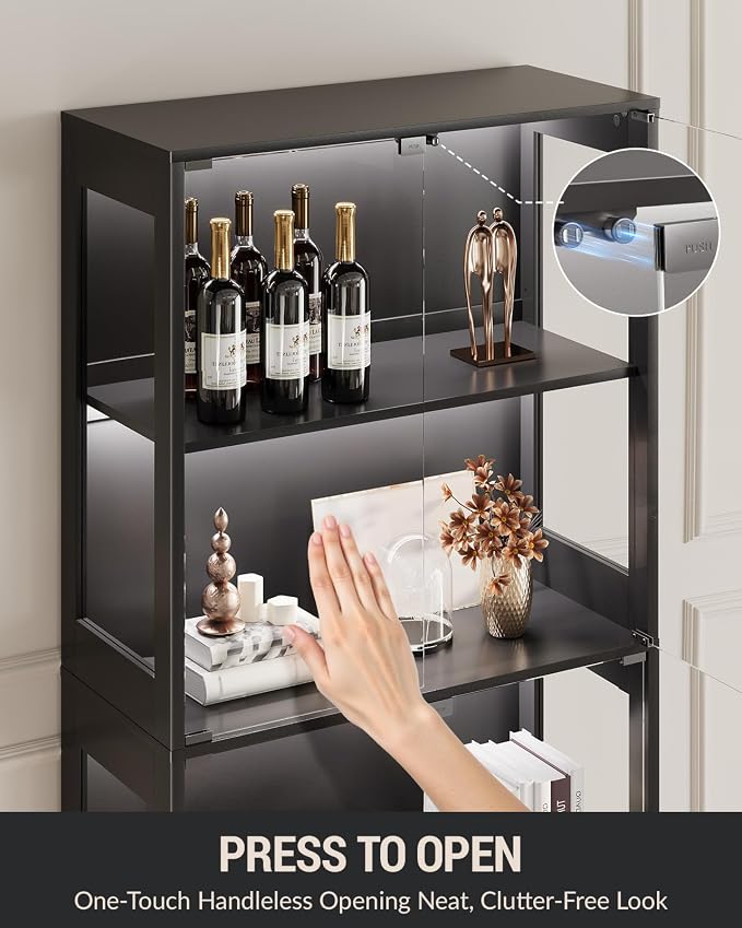Glass Display Cabinet with Doors, 4-Tier Display Case with Adjustable Shelves - Image 3