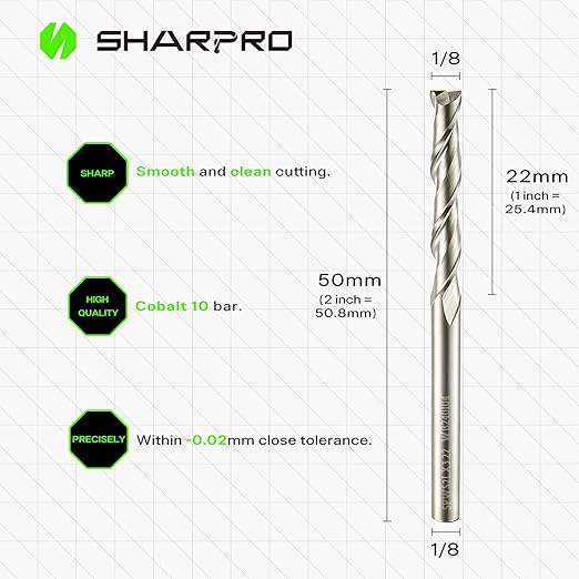Upcut Spiral Router Bit 1/8 Inch Shank 1/8 Inch Cutting Dia. Upcut CNC Router Bit Solid Carbide, Ideal for Wood Cutting, Slot Mortise, Engraving