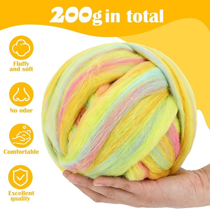 Wool Roving 7.02oz Colored Natural Needle Felting Wool Bulk - Image 2