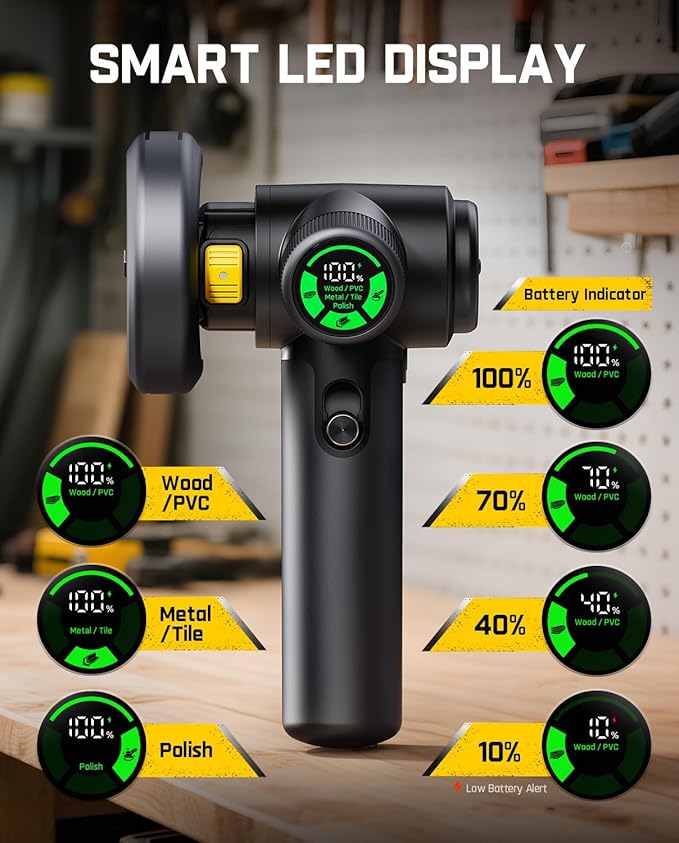 Fanttik M10 ACE Cordless Angle Grinder Brushless, 3 Inch Compact Cut Off Tool with LED Display, 3 Variable Modes, Double Security, Type-C Fast Charging, 10000RPM Mini Cutter with 4 Blades