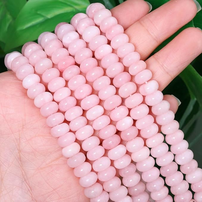 Songxi 5x8mm Natural Pink Stone Rondelle Beads, Gemstone - Image 2