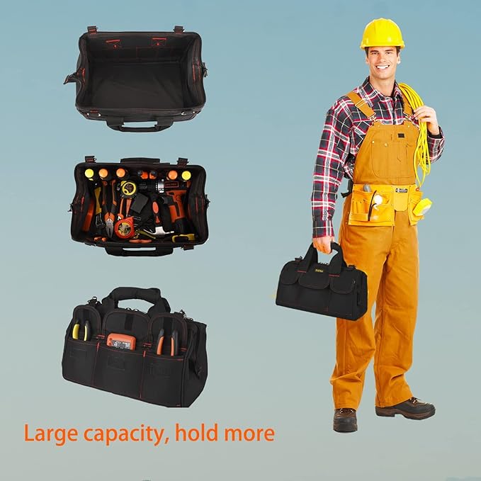 22-inch Heavy Duty Tools Bag With Wide Mouth For Tool Storage, Carrier and Organizer, Tote Bag for Men, Wide Mouth Tool Bag With Inside Pockets (22Inch)