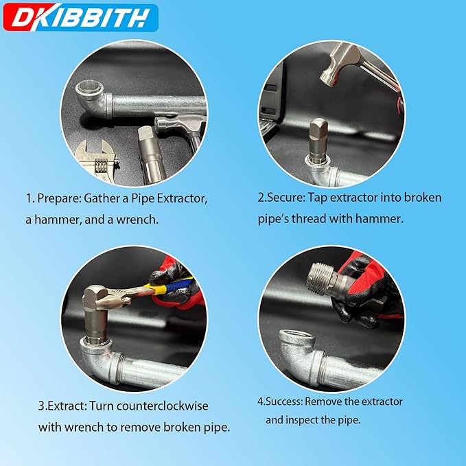 Pipe Extractor Set, 6-Piece Heavy Duty Steel Broken Pipe Extractors for Removing Damaged Threaded Pipes & Fittings from 1/8" to 1", with Durable Storage Case, Ideal Tools for Plumbers Mechanics DIY