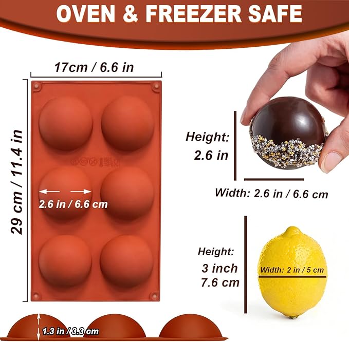 Lerykin 3 Pack Large 6-Cavity Semi Sphere Silicone Molds, Non-Stick Baking Mold - Image 6