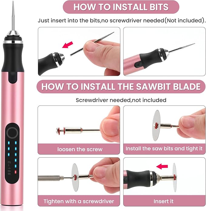 Electric Engraving Pen with 37 Bits, USB Rechargeable Cordless Etching Engraving Tool, Portable DIY Rotary Engraver for Jewelry Wood Glass Stone Carving (Rose Red)