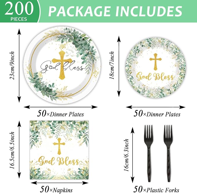 Naozinebi 200Pcs God Bless Baptism Plates Napkins First Holy Communion Party - Image 2