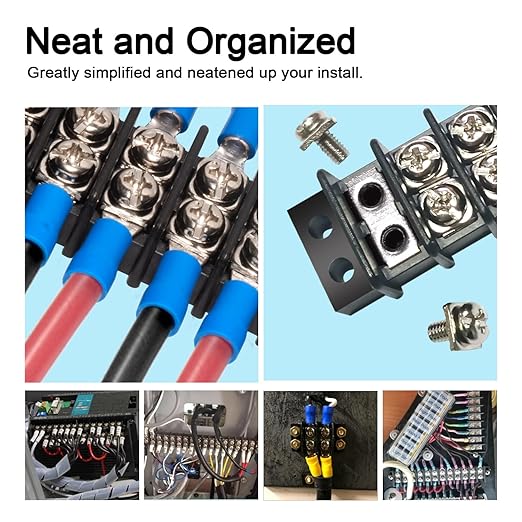 MILAPEAK Terminal Block - 2 Pack 10 Positions 200v-450v 20-30A Dual Row Screw Terminals Strip + 40 PCS Copper Wire Fork Connectors