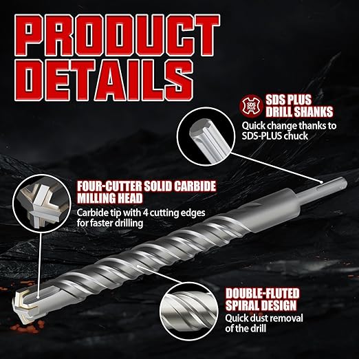 CSOOM SDS Plus Rotary Hammer Drill Bit 1-1/8"x12.2", Professional Concrete Drill Bit for Concrete, Brick, Stone and Cement Walls