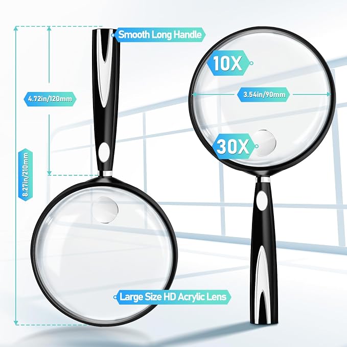 10X 30X Magnifying Glass for Reading, Handheld Magnifier for Reading, 90mm - Image 5
