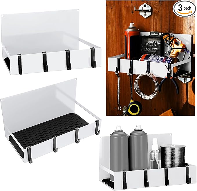 3 Pack Magnet Garage Organizer Magnetic Spice Rack for Refrigerator 20 lb Capacity Shelf Hanging Heavy Duty Magnetic Fridge Side for Organize Garage Tools (White)