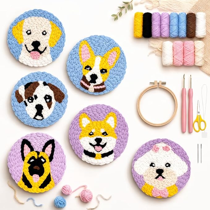 Punch Needle Coaster Kit for Adults Beginners, Easy Punch Embroidery Starter Set by PunchBloom