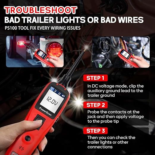 Autel Automotive Circuit Tester PowerScan PS100, Power Circuit Probe Kit, Breaker Finder, 12V 24 Relay Tester, 20ft Extension Cable AVOmeter, Test Light, Continuity Checker, for 99% Cars