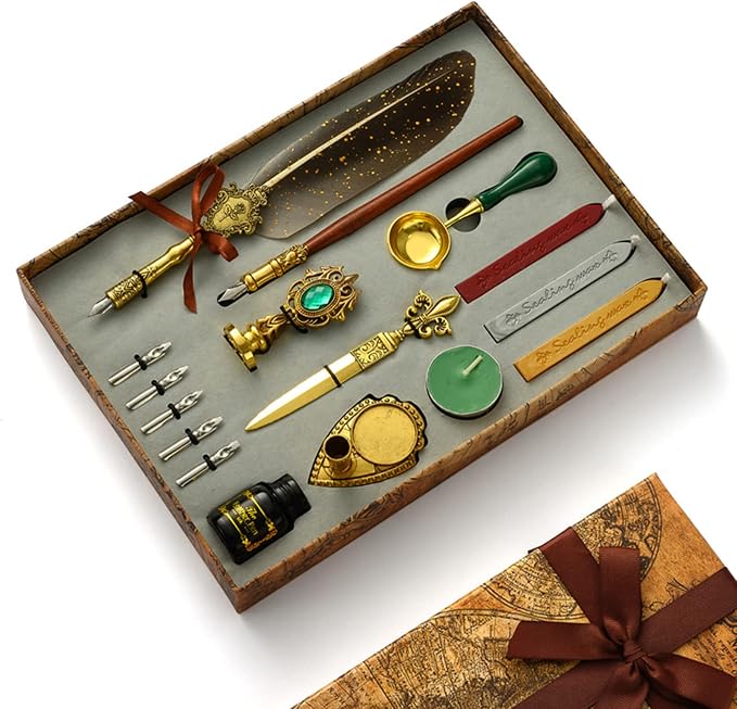 Joyeee Quill Pen and Ink Set, 16 Piece Antique Calligraphy Writing Dip Pen & by Joyeee