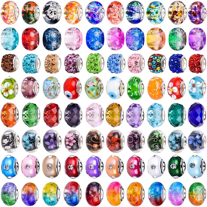 120 Pieces Assorted European Craft Beads Large Hole Lampwork Spacer Beads by AIPRIDY