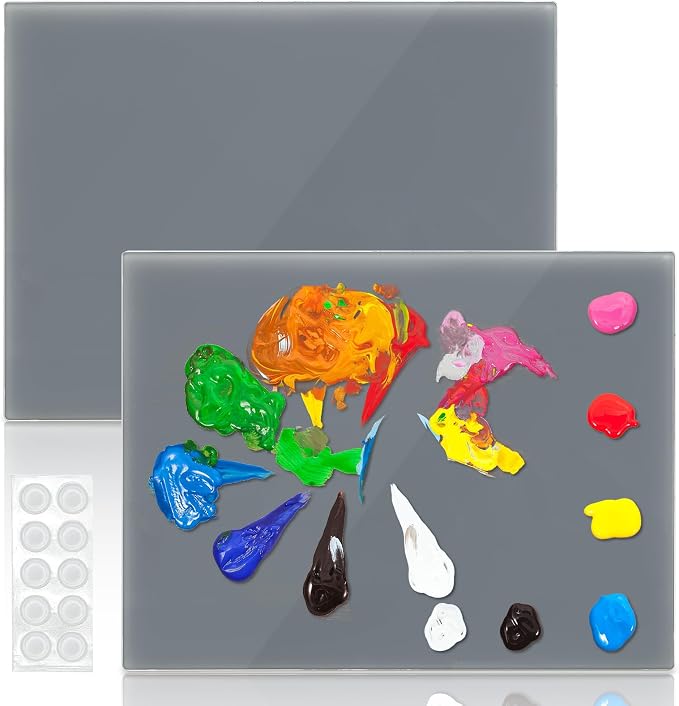 2 Pack Neutral Grey Tempered Glass Palettes, Scratch Resistant Paint Mixing by ELFULLY