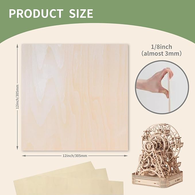 24 Pack 12 x 12 x 1/8 Inch 3mm Basswood Plywood Sheets - Image 3