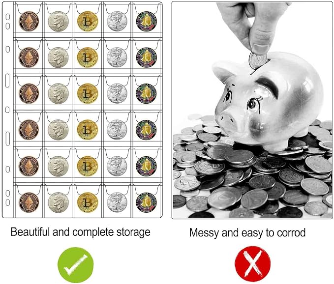 30-Pocket Coin Pages for Collectors, Standard 9-Hole Coin Collection Pages fit - Image 6