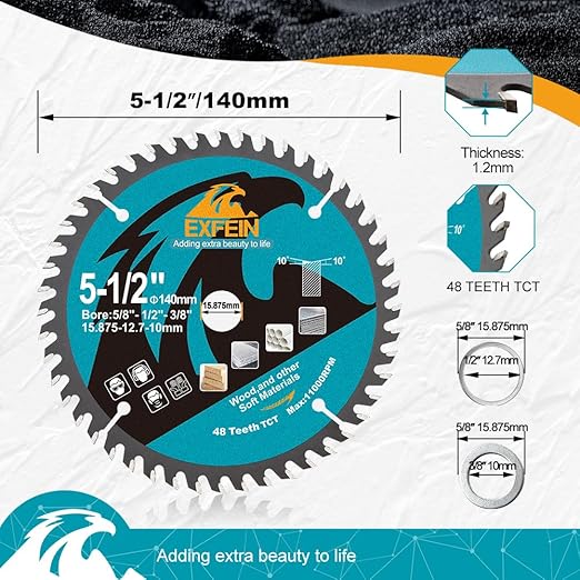 5-1/2 Inch Miter/Table Saw Blades 2pcs, 24T+48T ATB TCT Fine Finish Wood Cutting Circular Saw Blade with 5/8 Inch Arbor
